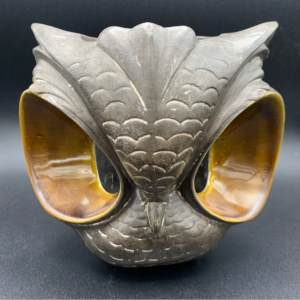 Freeman & McFarlin Owl Candle Holder vtg retro big eyes California pottery MCM